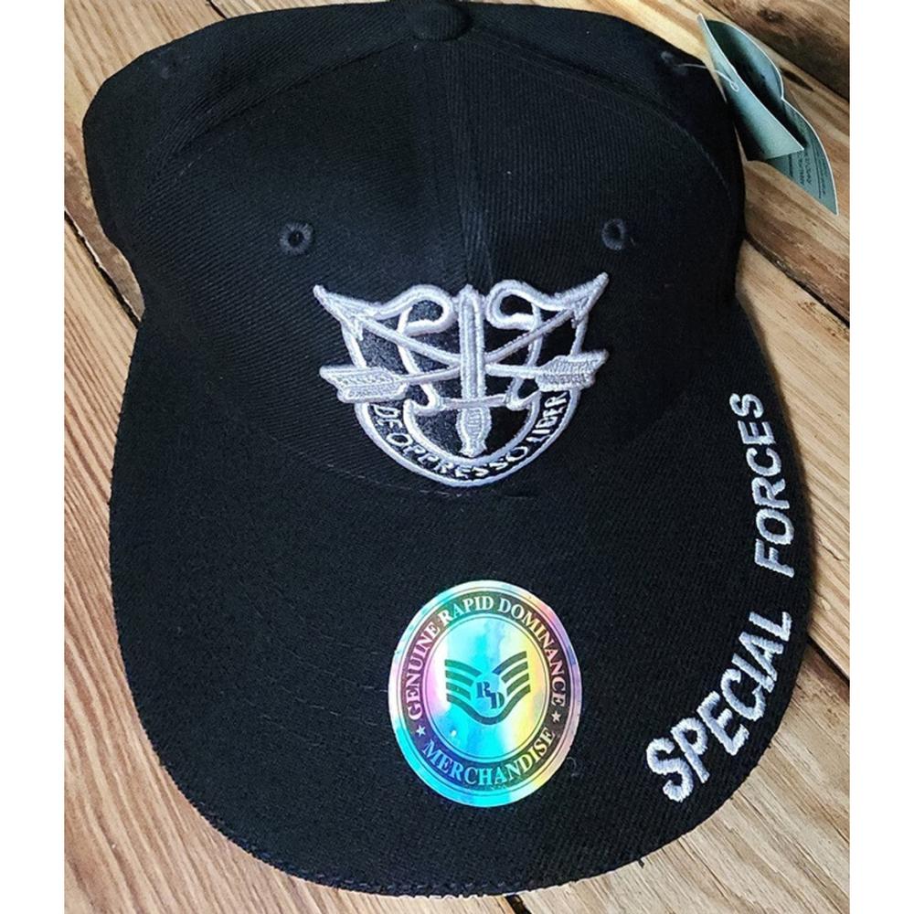 United States SPECIAL FORCES Black Canvas Baseball Cap Hat Hook & Eye Adjustable